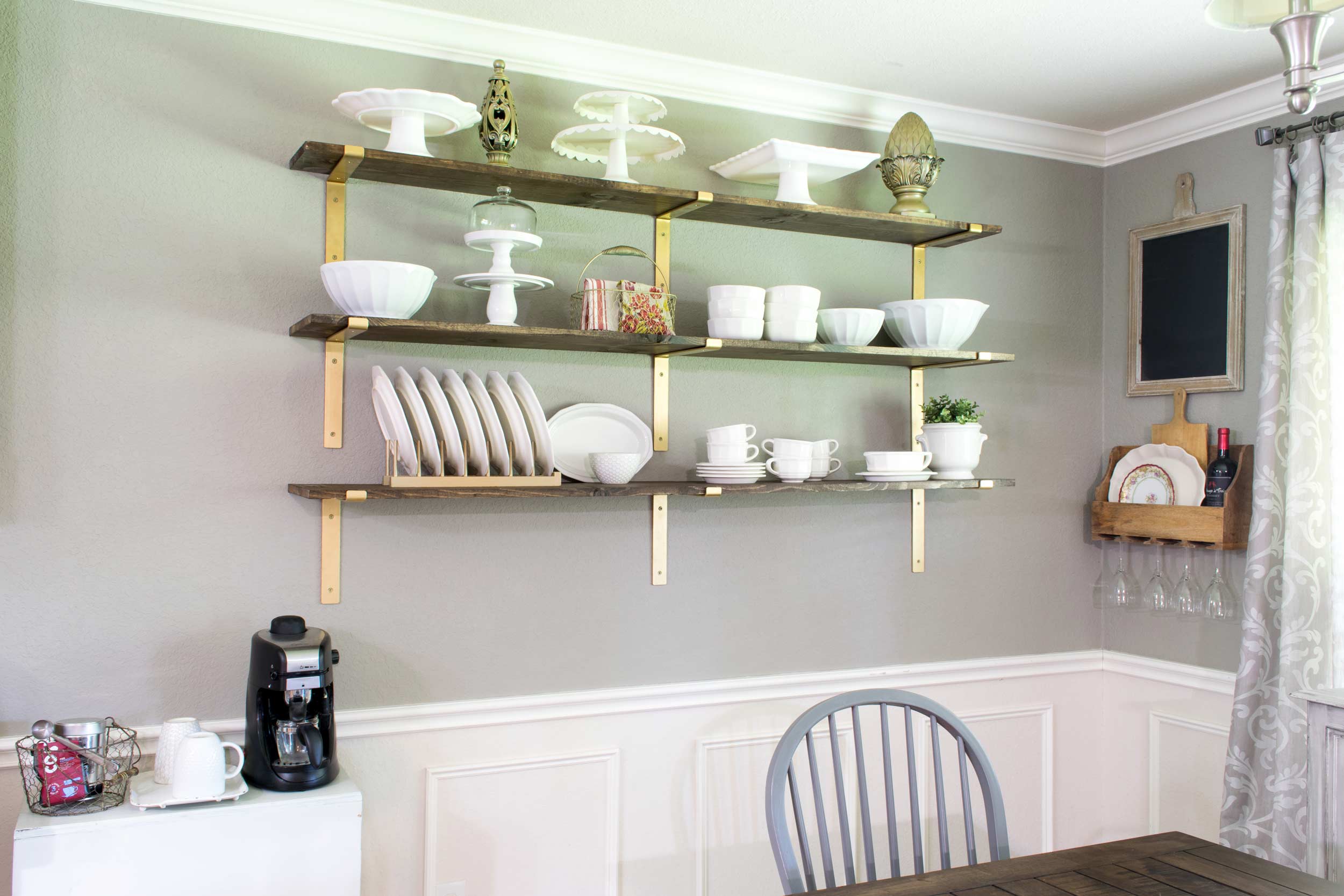 dining room with shelves